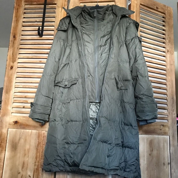 Ellen Tracy Olive Green Midi Puffer Coat - Picture 4 of 6